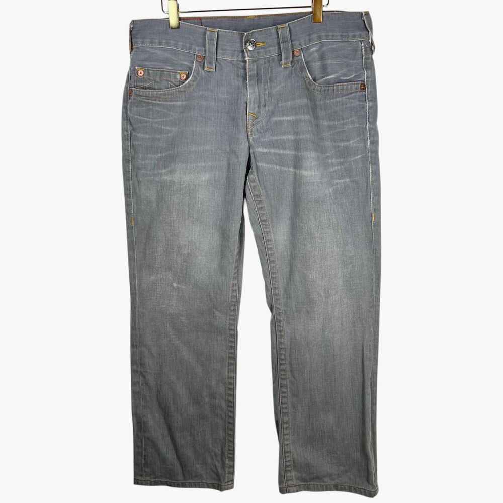 True Religion Men Jeans Size 32 (34"x28") Bobby Straight Gray USA 10" Rise